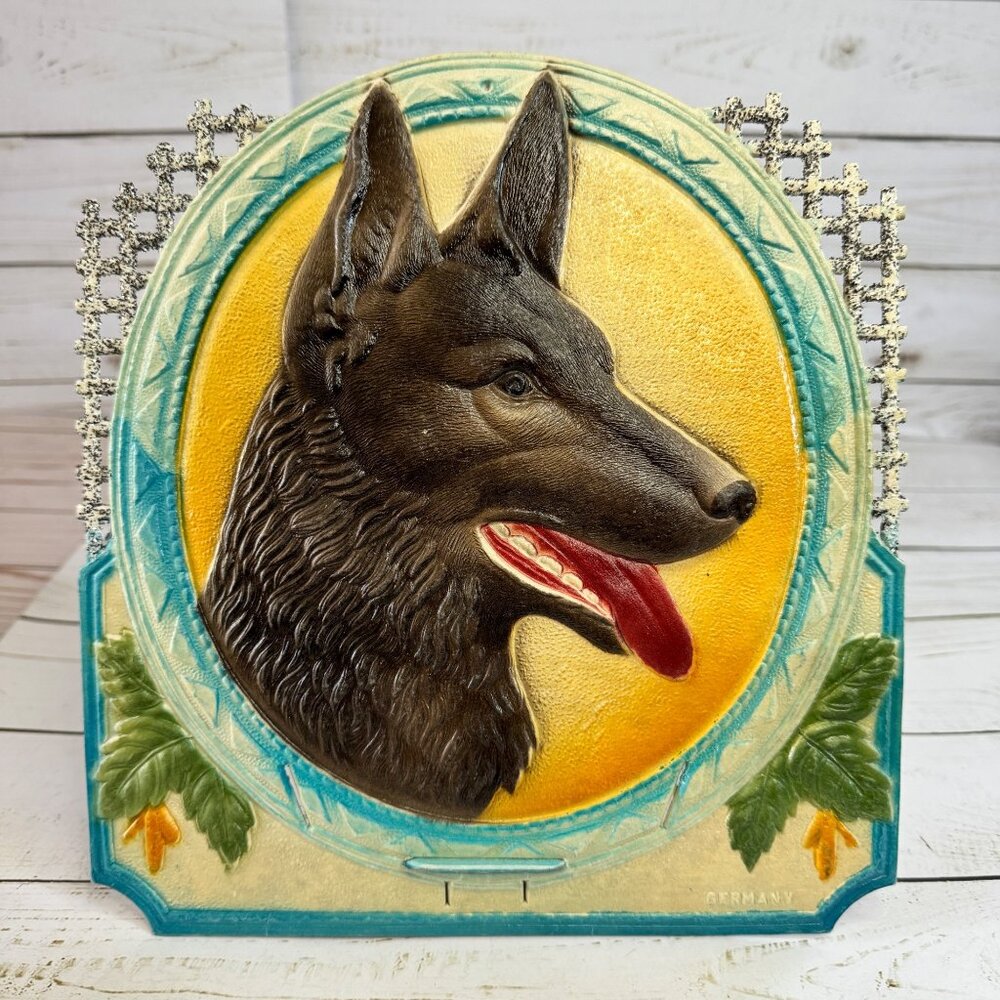 German Die Cut Embossed Lattice German Shepherd 3d Display Collectible Vintage